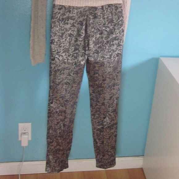 Judy Knapp Vintage Pants Sz S Silver Brocade Pull On Dressy High Rise Trousers - Picture 6 of 13